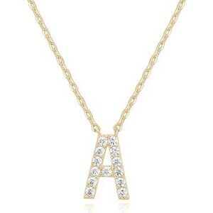 14K Yellow Gold Initial Necklace Letter Dainty Diamond Gift Present A - O